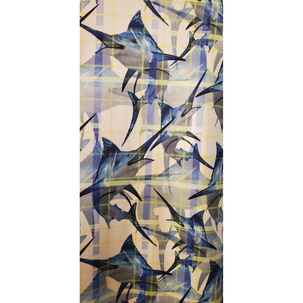 Reel Legends Fishing Shirt L Tarpon Print on Plaid White Blue Green Long Sleeve - Picture 2 of 7